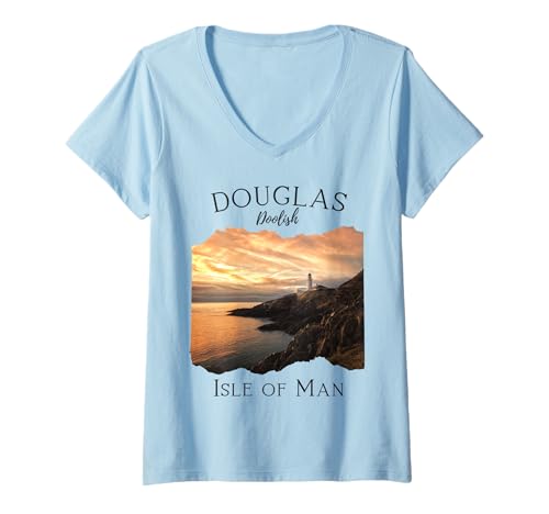 Damen Douglas Isle of Man Souvenir Tourismus Reisen Familien Männer Junge T-Shirt mit V-Ausschnitt von British Crown Dependency Island Irish Sea Vacation
