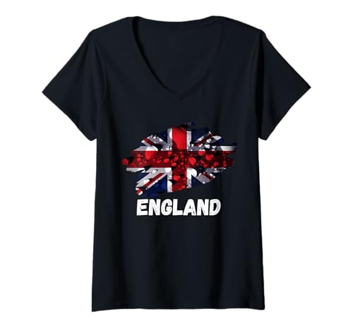 Damen Union Jack Regentropfen England Vereinigtes Königreich Britische Kultur T-Shirt mit V-Ausschnitt von British Culture Cheffsspecials