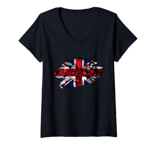 Damen Union Jack Regentropfen UK Weather England British Culture T-Shirt mit V-Ausschnitt Damen Union Jack Regentropfen UK Weather England British Culture T-Shirt mit V-Ausschnitt von British Culture Cheffsspecials