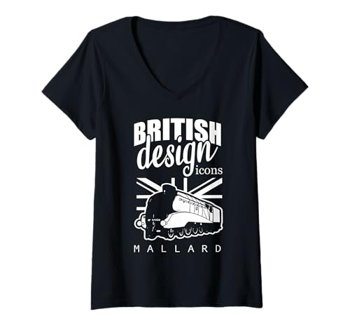 Damen Stockenten-Dampflokomotive T-Shirt mit V-Ausschnitt Damen Stockenten-Dampflokomotive T-Shirt mit V-Ausschnitt von British Design Icons