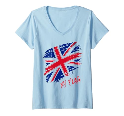 Damen Britische Union Jack-Flagge, Großbritannien, London, Mädchen, Damen, Jungen, Herren T-Shirt mit V-Ausschnitt von British Families Proud to be English Welsh UK Flag