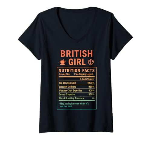 Damen Lustiges Britisches Mädchen, stolze Frauen mit britischen Wurzeln T-Shirt mit V-Ausschnitt Damen Lustiges Britisches Mädchen, stolze Frauen mit britischen Wurzeln T-Shirt mit V-Ausschnitt von British Humor Gifts for UK Women Girls