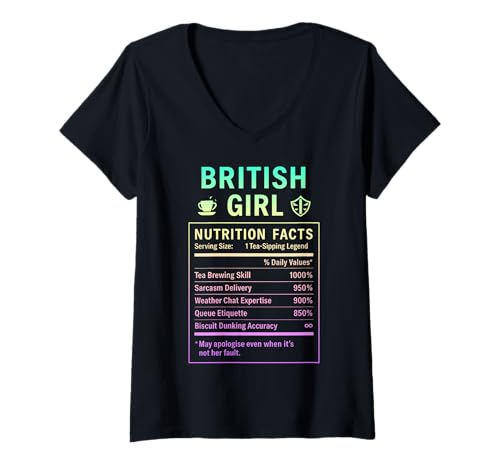 Damen Lustiges Britisches Mädchen, stolze Frauen mit britischen Wurzeln T-Shirt mit V-Ausschnitt Damen Lustiges Britisches Mädchen, stolze Frauen mit britischen Wurzeln T-Shirt mit V-Ausschnitt von British Humor Gifts for UK Women Girls