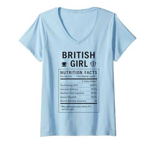 Damen Lustiges Britisches Mädchen, stolze Frauen mit britischen Wurzeln T-Shirt mit V-Ausschnitt Damen Lustiges Britisches Mädchen, stolze Frauen mit britischen Wurzeln T-Shirt mit V-Ausschnitt von British Humor Gifts for UK Women Girls