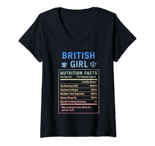 Damen Lustiges Britisches Mädchen, stolze Frauen mit britischen Wurzeln T-Shirt mit V-Ausschnitt Damen Lustiges Britisches Mädchen, stolze Frauen mit britischen Wurzeln T-Shirt mit V-Ausschnitt von British Humor Gifts for UK Women Girls