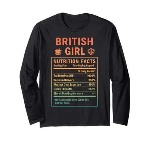 Lustiges Britisches Mädchen, stolze Frauen mit britischen Wurzeln Langarmshirt von British Humor Gifts for UK Women Girls
