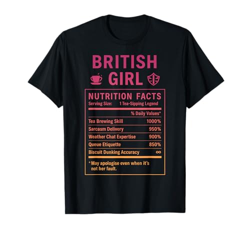 Lustiges Britisches Mädchen, stolze Frauen mit britischen Wurzeln T-Shirt von British Humor Gifts for UK Women Girls