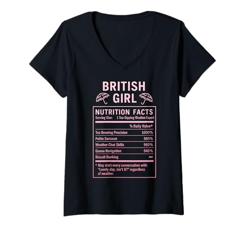 Damen Lustiges Britisches Mädchen, stolze Frauen mit britischen Wurzeln T-Shirt mit V-Ausschnitt von British Humor Gifts for Women of the UK