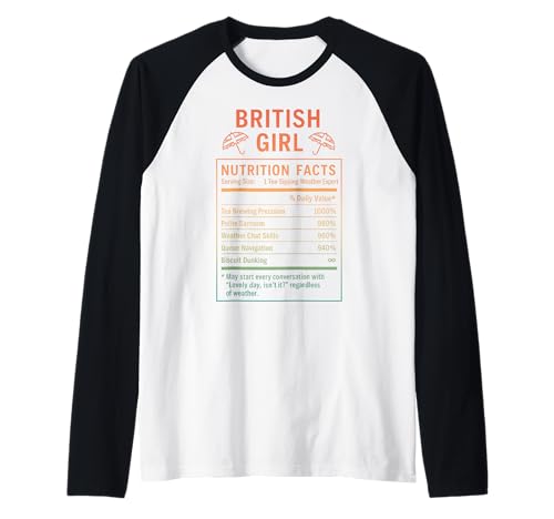 Lustiges Britisches Mädchen, stolze Frauen mit britischen Wurzeln Raglan von British Humor Gifts for Women of the UK