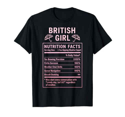 Lustiges Britisches Mädchen, stolze Frauen mit britischen Wurzeln T-Shirt von British Humor Gifts for Women of the UK