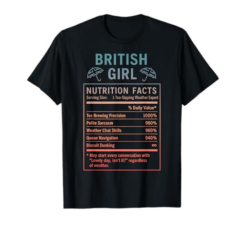 Lustiges Britisches Mädchen, stolze Frauen mit britischen Wurzeln T-Shirt von British Humor Gifts for Women of the UK