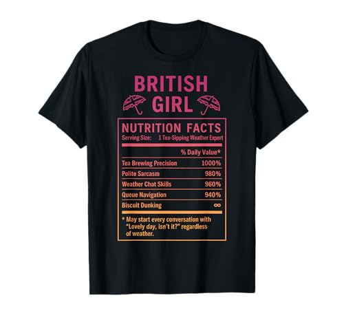 Lustiges Britisches Mädchen, stolze Frauen mit britischen Wurzeln T-Shirt von British Humor Gifts for Women of the UK