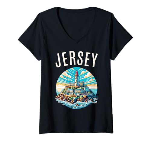 Damen Insel Jersey T-Shirt mit V-Ausschnitt Damen Insel Jersey T-Shirt mit V-Ausschnitt von British Isles And English Channel Trip Apparel