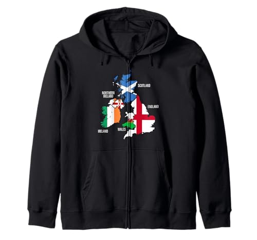 Britische Inseln Länder und Flaggen Karte für Männer und Frauen. Kapuzenjacke Britische Inseln Länder und Flaggen Karte für Männer und Frauen. Kapuzenjacke von British Isles Flag Products