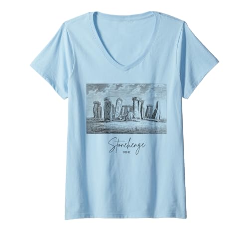 Damen Stonehenge Souvenir England Großbritannien Heritage Art T-Shirt mit V-Ausschnitt von British Neolithic Icon Vintage Souvenir Historic