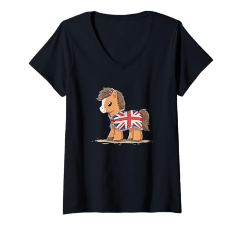 Damen Cooles Britisches Pferde-Kostüm für Pony-Liebhaber T-Shirt mit V-Ausschnitt Damen Cooles Britisches Pferde-Kostüm für Pony-Liebhaber T-Shirt mit V-Ausschnitt von British Pony Outfit
