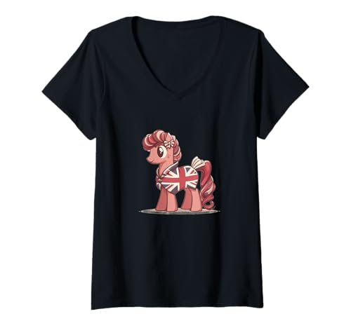 Damen Fun United Kingdom Pony Kostüm T-Shirt mit V-Ausschnitt Damen Fun United Kingdom Pony Kostüm T-Shirt mit V-Ausschnitt von British Pony Outfit