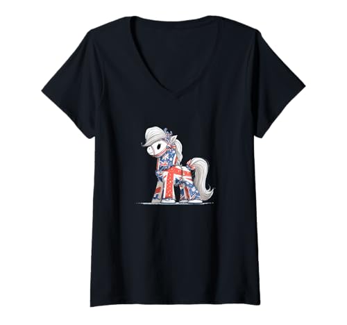 Damen Lustiges Pferde-Kostüm für Pony- und britische Farbenliebhaber T-Shirt mit V-Ausschnitt von British Pony Outfit