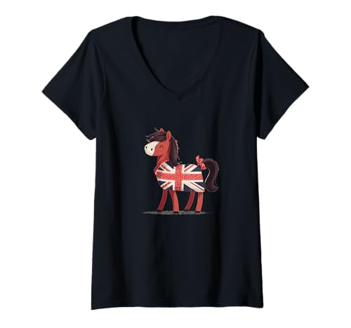 Damen Niedliches Pferd aus Großbritannien für Pony-Liebhaber T-Shirt mit V-Ausschnitt Damen Niedliches Pferd aus Großbritannien für Pony-Liebhaber T-Shirt mit V-Ausschnitt von British Pony Outfit