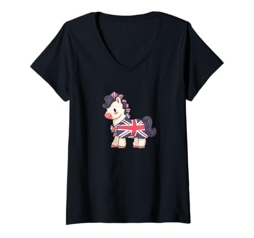 Damen Tolles Pferde-Pony-Kostüm für Liebhaber des Vereinigten Königreichs T-Shirt mit V-Ausschnitt Damen Tolles Pferde-Pony-Kostüm für Liebhaber des Vereinigten Königreichs T-Shirt mit V-Ausschnitt von British Pony Outfit