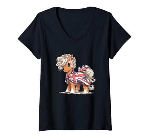 Damen Tolles Pony in den Farben des Vereinigten Königreichs T-Shirt mit V-Ausschnitt Damen Tolles Pony in den Farben des Vereinigten Königreichs T-Shirt mit V-Ausschnitt von British Pony Outfit