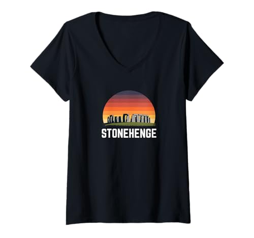 Damen Stonehenge England-Souvenir Stonehenge T-Shirt mit V-Ausschnitt von British Prehistory Stonehenge Souvenir Store