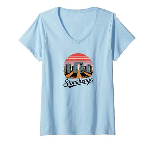 Damen Stonehenge England-Souvenir Stonehenge T-Shirt mit V-Ausschnitt von British Prehistory Stonehenge Souvenir Store