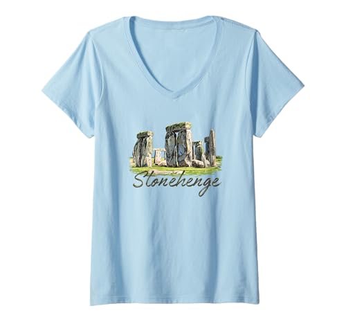 Damen Stonehenge England-Souvenir Stonehenge T-Shirt mit V-Ausschnitt von British Prehistory Stonehenge Souvenir Store