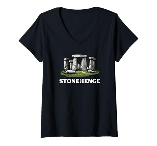 Damen Stonehenge England-Souvenir Stonehenge T-Shirt mit V-Ausschnitt von British Prehistory Stonehenge Souvenir Store