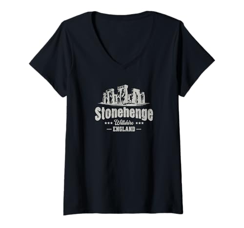 Damen Stonehenge England-Souvenir Stonehenge T-Shirt mit V-Ausschnitt von British Prehistory Stonehenge Souvenir Store