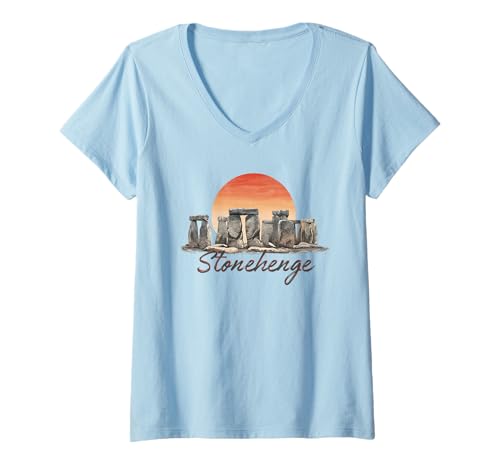 Damen Stonehenge England-Souvenir Stonehenge T-Shirt mit V-Ausschnitt von British Prehistory Stonehenge Souvenir Store