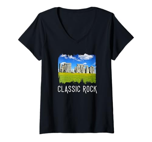 Damen Stonehenge England-Souvenir Stonehenge T-Shirt mit V-Ausschnitt von British Prehistory Stonehenge Souvenir Store