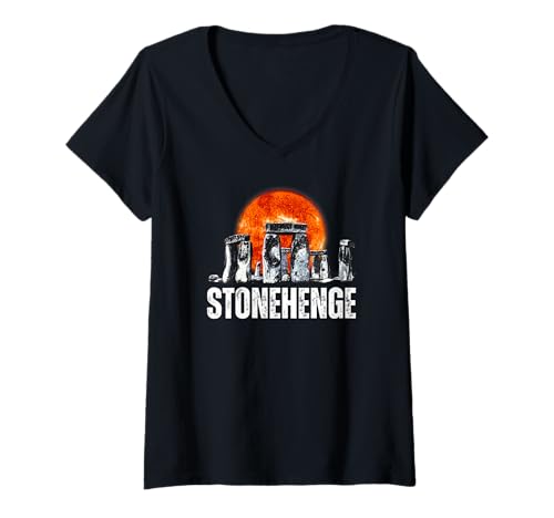 Damen Stonehenge England-Souvenir Stonehenge T-Shirt mit V-Ausschnitt von British Prehistory Stonehenge Souvenir Store