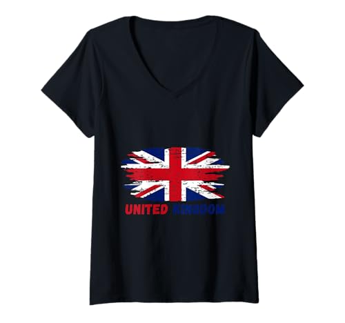 Damen Flagge des Vereinigten Königreichs, patriotisches Design T-Shirt mit V-Ausschnitt Damen Flagge des Vereinigten Königreichs, patriotisches Design T-Shirt mit V-Ausschnitt von British Pride Historic Symbols Collection