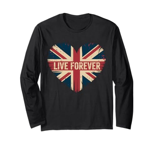 Lustiger Spruch Live Forever Grunge UK Flagge Herz Kunst Frauen Männer Langarmshirt von British Pride Music Love Distressed Vintage Style