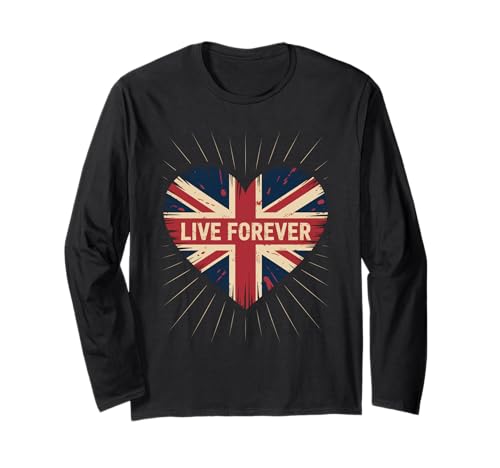Lustiger Spruch Live Forever Grunge UK Flagge Herz Kunst Frauen Männer Langarmshirt von British Pride Music Love Distressed Vintage Style
