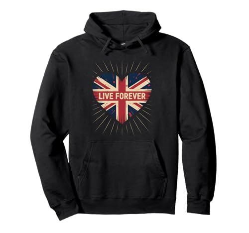 Lustiger Spruch Live Forever Grunge UK Flagge Herz Kunst Frauen Männer Pullover Hoodie von British Pride Music Love Distressed Vintage Style