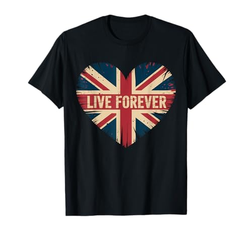 Lustiger Spruch Live Forever Grunge UK Flagge Herz Kunst Frauen Männer T-Shirt Lustiger Spruch Live Forever Grunge UK Flagge Herz Kunst Frauen Männer T-Shirt von British Pride Music Love Distressed Vintage Style