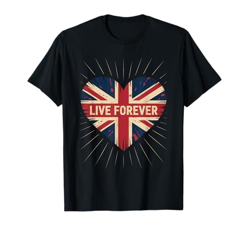 Lustiger Spruch Live Forever Grunge UK Flagge Herz Kunst Frauen Männer T-Shirt von British Pride Music Love Distressed Vintage Style