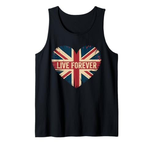 Lustiger Spruch Live Forever Grunge UK Flagge Herz Kunst Frauen Männer Tank Top von British Pride Music Love Distressed Vintage Style