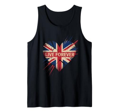 Lustiger Spruch Live Forever Grunge UK Flagge Herz Kunst Frauen Männer Tank Top von British Pride Music Love Distressed Vintage Style