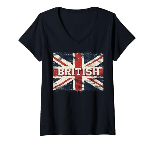 Damen Proud to Be British Grunge, Union Jack Flag, englische Jungen, Herren T-Shirt mit V-Ausschnitt Damen Proud to Be British Grunge, Union Jack Flag, englische Jungen, Herren T-Shirt mit V-Ausschnitt von British Pride UK Flag Celebrate British Heritage