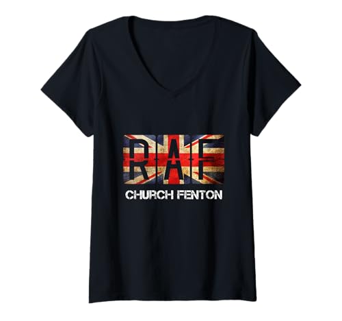 Damen Britische RAF Church Fenton Vintage Distressed Airforce T-Shirt mit V-Ausschnitt von British RAF Church Fenton Vintage