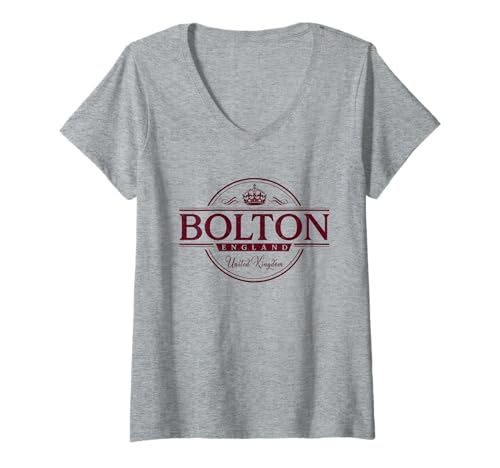 Damen Bolton England – Bolton United Kingdom Label T-Shirt mit V-Ausschnitt von British Souvenir Cos.