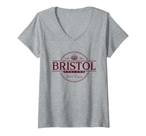 Damen Bristol England – Bristol United Kingdom Label T-Shirt mit V-Ausschnitt von British Souvenir Cos.