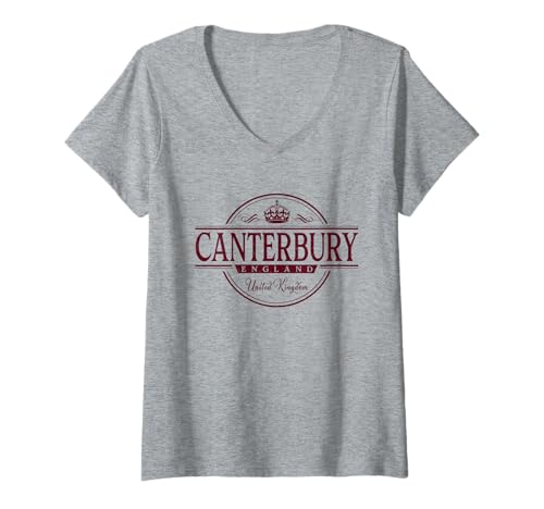 Damen Canterbury England – Canterbury UK Label T-Shirt mit V-Ausschnitt von British Souvenir Cos.