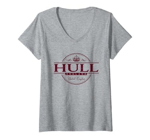 Damen Hull England – Hull United Kingdom Label T-Shirt mit V-Ausschnitt Damen Hull England – Hull United Kingdom Label T-Shirt mit V-Ausschnitt von British Souvenir Cos.