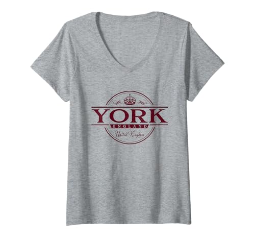 Damen York England – York United Kingdom Label T-Shirt mit V-Ausschnitt von British Souvenir Cos.