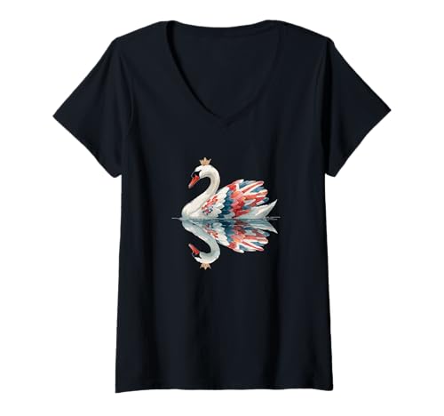 Damen Cooler Schwan mit UK-Farben für britische Liebhaber T-Shirt mit V-Ausschnitt Damen Cooler Schwan mit UK-Farben für britische Liebhaber T-Shirt mit V-Ausschnitt von British Swan Outfit