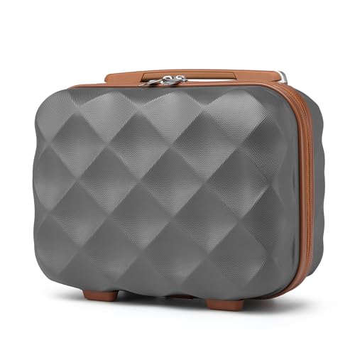 British Traveller Kosmetikkoffer Damen Beautycase Hartschalen Schminkkoffer Handgepäck Tragbar 30 * 25 * 17cm Make Up Koffer mit Handgriff und Spannengurt Grau von British Traveller